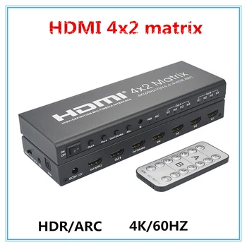 4K/60Hz HDMI 2.0 4X2 Matricos Splitter su garso optinis toslink HDR ARC HDMI 2 iš 4