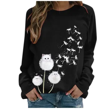 Moteris tshirts Mados 2020 Atsitiktinis ilgomis Rankovėmis katė Spausdinami O-Kaklo Viršūnes medvilnės marškinėlius drabužiai aukštos kokybės женские футболки