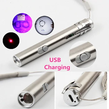 3 in1 Žibintuvėlis Aliuminio Lydinio 500LM USB Įkrovimo Mokyti Lazerinė Rodyklė & UV Žibintuvėlis LED Žibintuvėlis Daugiafunkcį Žibinto Lemputė