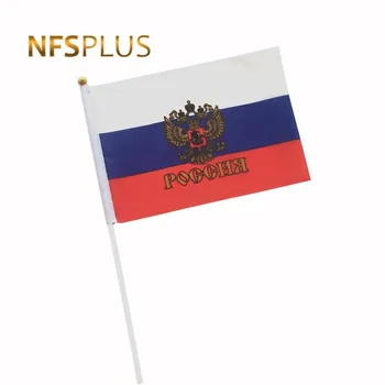 Kišeninis Rusijos Vėliava 14x21cm Poliesterio Spausdinami Vėliavos Banner 30cm Plastikinius vėliavų Stiebus, rusijos Vėliavos Šventė Paradas Sportas