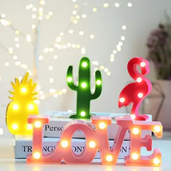 Romantiška 3D MEILĖS LED Laišką Pasirašyti Naktį Šviesos Marquee Stalo Lempa Ananasų/Flamingo/Kaktusas Modeliavimo Naktį Šviesos, Vestuvių Dekoras