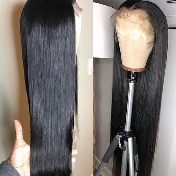 Malaika Tiesiai 13x4 Nėriniai Priekiniai Žmogaus Plaukų Perukai Brazilijos Mergelės Remy Plaukų Juodosios Moterų 360 priekinės Full HD Skaidrus perukas