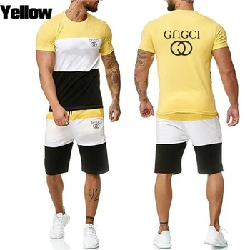 Vyrų mados logotipas vasarą, naujas sporto ir laisvalaikio vyriški marškinėliai + šortai kostiumas susiuvimo atsitiktinis šortai tiktų vyrų trumpą sportinę aprangą