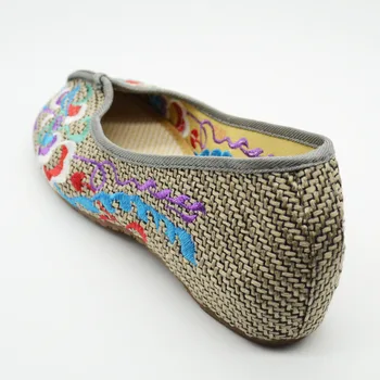 Senovinių Gėlių Siuvinėti Moterų Atsitiktinis Lino Baleto Butai Kinų Stiliaus Ponios Slip-on Shoes Zapatos Mujer Pilka