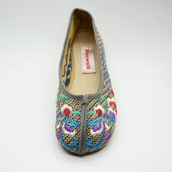Senovinių Gėlių Siuvinėti Moterų Atsitiktinis Lino Baleto Butai Kinų Stiliaus Ponios Slip-on Shoes Zapatos Mujer Pilka