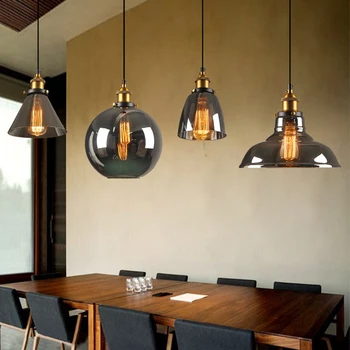 Stiklo Pakabukas žiburiai Gintaro Derliaus Šiuolaikinės Pramonės kabo lempa E27 lemputės, Virtuvė, Valgomasis, gyvenamasis kambarys pakabukas žibintas šviestuvas