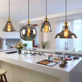 Stiklo Pakabukas žiburiai Gintaro Derliaus Šiuolaikinės Pramonės kabo lempa E27 lemputės, Virtuvė, Valgomasis, gyvenamasis kambarys pakabukas žibintas šviestuvas