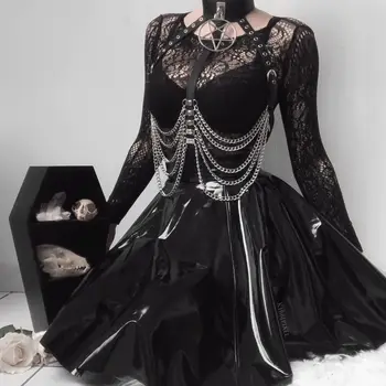 InsGoth Juodos Odos Sijonai Moterims Gotikos Streetwear Didelis Juosmens Užtrauktukas Spagečiai Dirželiai Trumpais Sijonais Lady Retro Šalis Mini Sijonas