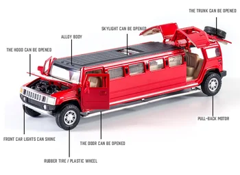 Aukštos modeliavimo 1:32 lydinio limuzinas metalo diecast automobilio modelį traukti atgal mirksi muzikos vaikams, žaislai, dovanos, nemokamas pristatymas