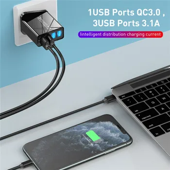 USLION 48W UK USB Įkroviklis Greitai QC 3.0 4 Port USB Įkroviklis iPhone 11 Pro Max 7 Samsung S10 Xiaomi Sienos Adapteris Kelionės UK Kištukas