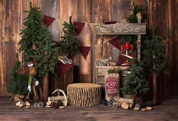 Mehofond Linksmų Kalėdų Fotografijos Fone Medžių Pardavimas Senovinių Medinių Sienų Žiemos Fone Dekoro Foto Studija Fonas