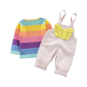 Rudenį Kūdikių, Mergaičių Drabužiai 2vnt ilgomis Rankovėmis Dryžuotas Spausdinti marškinėliai Topai+Dirželis Kelnės Su Sparnais Dizaino Laisvalaikio Apranga, Nustatyti