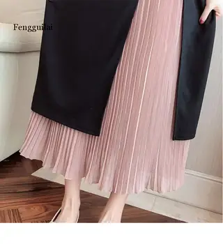 Moteriški drabužiai nauji moteris pavasario rudens derliaus netikrą dviejų dalių megztiniai suknelės ponios nereguliarus šifono suknelė