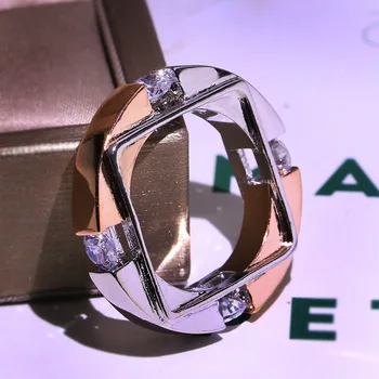 Šiuolaikinės Metalo Padangų Dual Spalvos, Geometriniai Žiedai bižuterijos Rose Aukso Spalvos Užpildytas Balta CZ Vestuviniai Žiedai, Papuošalai Z3T248