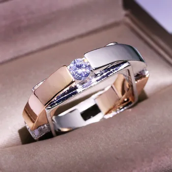 Šiuolaikinės Metalo Padangų Dual Spalvos, Geometriniai Žiedai bižuterijos Rose Aukso Spalvos Užpildytas Balta CZ Vestuviniai Žiedai, Papuošalai Z3T248