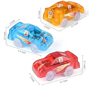 Kelio Automobilių lemputės Žaislas Automobilius su 5 LED Žibintai, 4 Pak Pakeitimo Lenktynių Automobiliai Suderinama su Dinozaurų Dainos ir švytėjimas Dainos