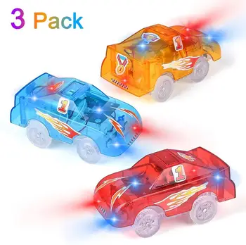 Kelio Automobilių lemputės Žaislas Automobilius su 5 LED Žibintai, 4 Pak Pakeitimo Lenktynių Automobiliai Suderinama su Dinozaurų Dainos ir švytėjimas Dainos