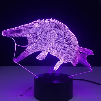 Mosasaurus Dinozaurai 3D Naktį Šviesos lemputė ir Vaizdo Lempa Optinė Iliuzija Vaikai Lentelė Apšvietimo 7 Spalvų Keitimas-Geriausia Dovana