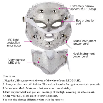 7 Spalvų Led Fotonų Terapija Veido Kaukė su Kaklo, Veido Balinimas, Odos Atjauninimas, Raukšlių Spuogai Veido Spa Grožio Mašina