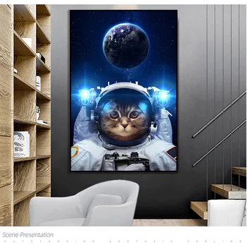 Tapyba Ant Sienos Šiuolaikinės Anotacija Plakatas Katė Astronautas, Drobė Nuotrauką Namų Projektavimas Frameless Spaudinių Kambarį Dekoro