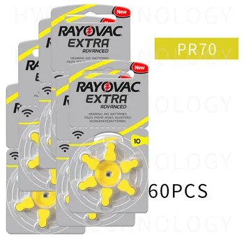 60x 10(kortelės) Rayovac papildomų Klausos baterijų 10 A10 p10 PR70 nemokamas pristatymas Cinko-Oro Baterijos cic / mini BTE Klausos
