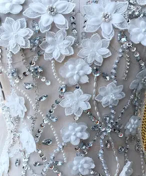 Rankų darbo sidabro cirkonio balta gėlė pleistrai siūti aplikacijos vestuvių suknelė priedų