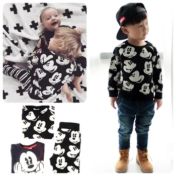 2018 m. mergytę berniukas drabužių rinkinius, Rudenį, vaikų drabužiai Mickey kūdikių berniukų sportiniai kostiumai rinkiniai medvilnės palaidinės+kelnės