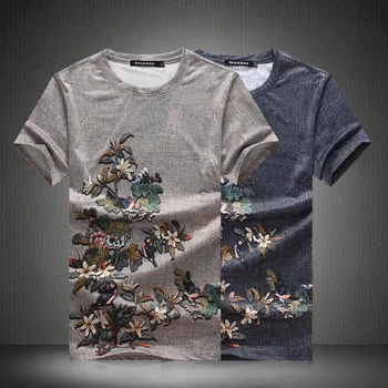 Kinijos stilius derliaus 3d gėlių modelio prabangūs trumparankoviai marškinėliai Vasaros 2019 Naujos kokybės mercerized medvilnės marškinėliai vyrams, M-5XL