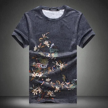 Kinijos stilius derliaus 3d gėlių modelio prabangūs trumparankoviai marškinėliai Vasaros 2019 Naujos kokybės mercerized medvilnės marškinėliai vyrams, M-5XL