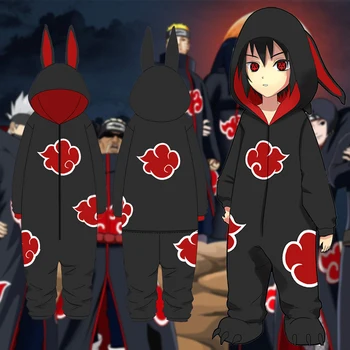 Anime Naruto Akatsuki Uchiha Itachi Cosplay Kostiumai, Sharingan, Raudonojo Debesies Modelio Jumpsuits Tirštėti Medvilnės Pižama, Chalatas Kostiumas