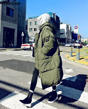 2019 Atsitiktinis Juoda Plius Dydis Korėjos Mados Moterų Outwear Storas Šiltas Parko Negabaritinių Žiemos Paltai Moterims Retro Su Gaubtu