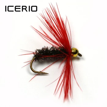 ICERIO 8PCS Granulių Galvos Raudonos spalvos kailį ant nugaros šunys Povas Kūno Sausos Muses Upėtakis Skristi Žvejybos Masalas Jaukų #10