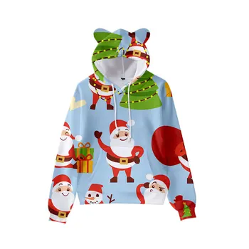 2020 Naują Kalėdų Spausdinti Cute Kačių Ausų Megztinis Stilingas Unisex vaikas Vyrai, Moterys, Santa Claus ir Kalėdų Naujovė Negraži Šiltas Megztinis
