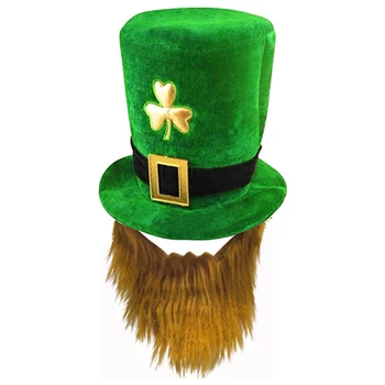 Airijos St Patriko Diena Žalią Skrybėlę Saint Patrick Paradai Pasisekė Žavesio Reikmenys Šalis Juokinga kepurė su Barzda Kalėdų Karnavalas Rekvizitai