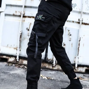 Nauja Juoda Krovinių Kelnės Hip-Hop Berniukai Multi-Kišenės, Elastinga Juosmens Haremas Ziajać Vyrų Streetwear Punk Kelnės Jogger Tactical Kelnes 5XL