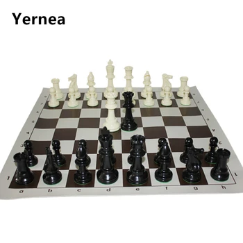 Tarptautinis Standartas Šachmatų Žaidimo Rinkinys Konkurencijos Karalius 97mm(3.82 colių) Didelės Plastikinių Šachmatų Rinkinį su šachmatų lenta 4 Galinis Žaidimas Yernea