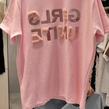 T-marškinėliai Moterims Laišką Sweet Pink Kawaii Minkštas Ponios Mados Studentas, Aukštos Kokybės Moteriški korėjos Stiliaus Laisvalaikio trumpomis Rankovėmis T-shirt