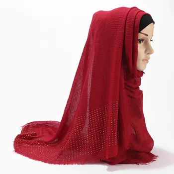 Moterų Burbulas Paprasto Medvilnės Hijab Skara Skara Kalnų Krištolas Pakraščiuose Negabaritinių Ilgai Kvėpuojantis Medvilnės Musulmoniškų Skarų Pashmina