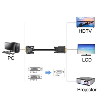 PCER DVI 24+5 į VGA Kabelis Adapteris DVI Male VGA Male Konverteris Skaitmeninis Vaizdo Kabelis DVI VGA kabelis KOMPIUTERIO Stebėti HDTV Projektorius