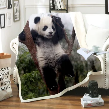 Panda Mesti Antklodę ant Lovos, Sofa-Rudenį, Pavasarį Flanelė Pliušinis Sherpa Antklodės Suaugusiems, Vaikams, Lovatiesė Namų Tekstilė