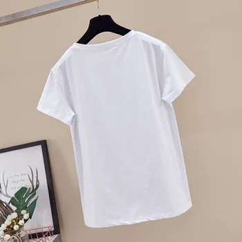 Harajuku Trumpas rankovės naujų 2020 m. korėjos stiliaus banga juoda balta, T-marškinėliai, moteriški marškinėliai, laisvas Plius Dydis o-kaklo Modelio spausdinimo tees