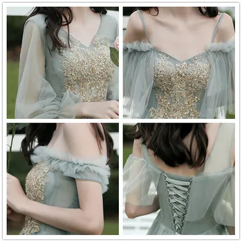 Šviečia China Bridesmaid Dresses Appliques Linijos, Vestuves Prom Chalatai Aqua Žalia Grindų Ilgis Elegantiškas Moterų Suknelė R019