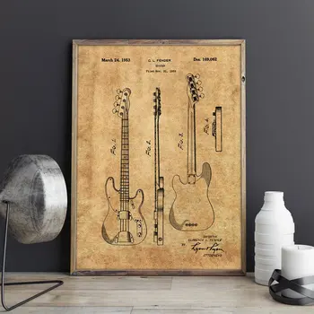Precision Bass Patentų,Fender Gitara,sienos plakatas,kambario puošimas,vintažinės spausdinimo,blueprint,Muzikantas, dovanų idėjos, muzika, Dekoracijos