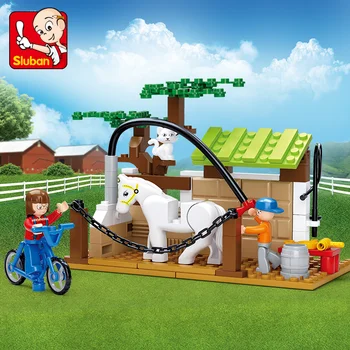 Sluban Building Block City Miesto Ūkio Žirgų Priežiūrą Stotis 110pcs Švietimo Plytų Toy Boy-Ne Retail Box
