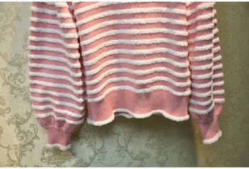 Prabangos Prekės ženklo Dizaineris Megzti Megztinis Moterų V-Kaklo, ilgomis Rankovėmis su Rausva Juostele Megztas Megztinis