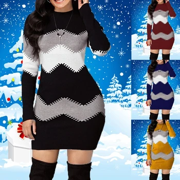 Umeko Rudenį ir Žiemą, Ilgas Dryžuotas ilgomis rankovėmis Megztinis Ilgas Multi-color Slim-fit Megztinį Naujas Mados Megzti Ilgas, Įvairių spalvų