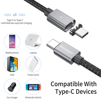 Essager Magnetinio USB Type C) USB C Kabelio MacBook, iPhone, 11 Pro Max 100W PD Greitai Įkrauti 4.0 3.0 5A Tipas-C Magnetas Įkroviklis