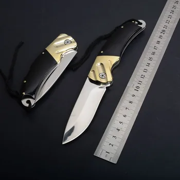 PEGAS 8.6 cm sulankstytas lauko mažų medžioklės peilis žalvario + ragų juoda rankena 58HRC baudą mesti sulankstomas peilis su nailono rankovės
