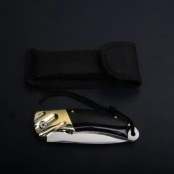 PEGAS 8.6 cm sulankstytas lauko mažų medžioklės peilis žalvario + ragų juoda rankena 58HRC baudą mesti sulankstomas peilis su nailono rankovės