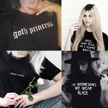 Mados Moterų Gothic Black T-Shirt Grunge Vasaros Grafinis Tees Trumpas Rankovės Roko Harajuku Estetinės 90s Viršūnes Tumblr T shirts